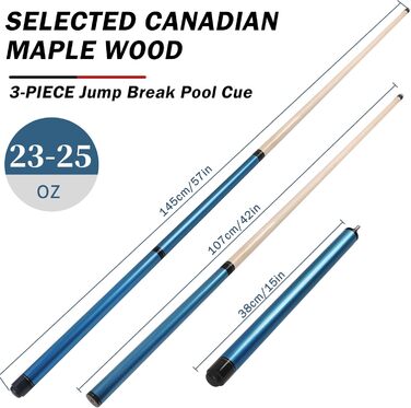 Бік-Стик для Більярдного Кийка, Jump Break Stick, 3 частини, 23~25oz (Blau)