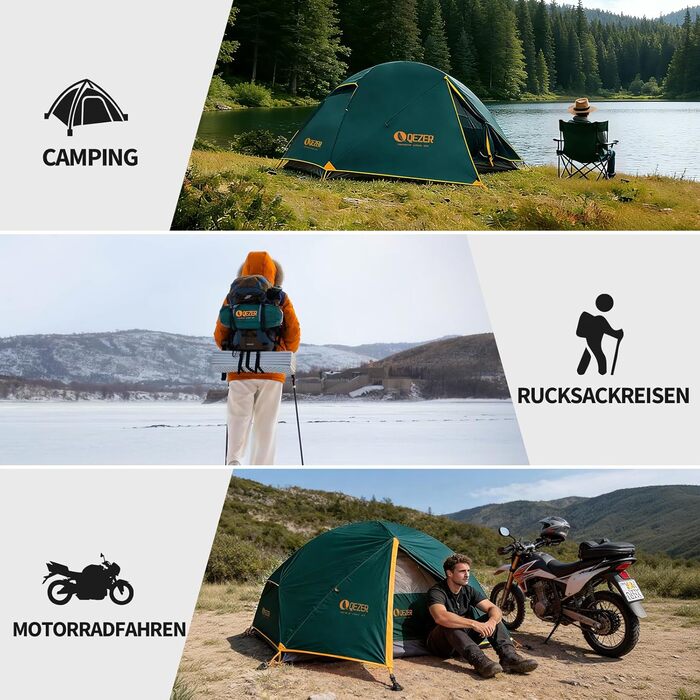 Намет кемпінговий купольний 2-місний Campingzelt водонепроникний, вітрозахисний, для походу, кемпінгу та активного відпочинку, 1.85/2.3 кг, зелений