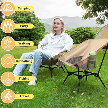 Зручний складаний стільчик для кемпінгу та відпочинку на природі (Хакі)