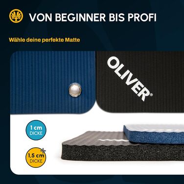 Антиковзкий спортивний килимок Oliver з поперечними рифленнями, для йоги, пілатесу, гімнастики та фітнесу, гіпоалергенний, вологовідштовхуючий, антрацит, 180x60x1,5 см