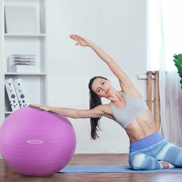 Фітнес-м'яч Signature Fitness 68–75 см, антивибуховий, нековзний, для йоги, тренувань і вагітних, з насосом, фіолетовий, XL, 2000 фунтів