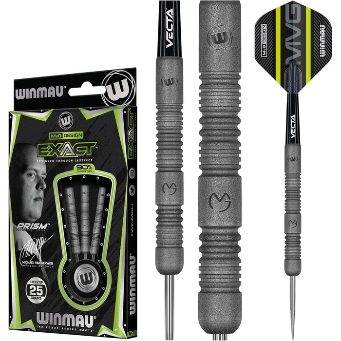 Дротики WINMAU Michael Van Gerwen MvG Exact 25 г, вольфрамові з оперенням і стрижнями