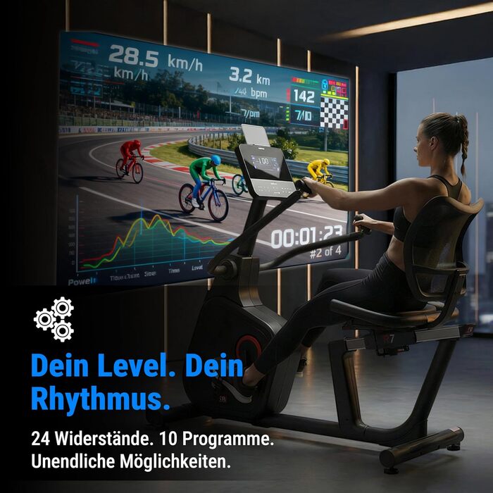 Велотренажер AsVIVA R7 Liegeergometer: Електричний, з сидінням та спинкою, 24 програми, 18 кг маховик, вимірювання пульсу