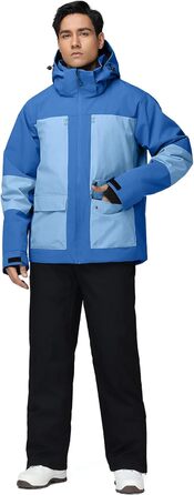 Комплект гірськолижний чоловічий HOTIAN: куртка та штани, водонепроникний, дихаючий, знімний капюшон, для сноуборду та гірських лиж (XXL, BU+BK)