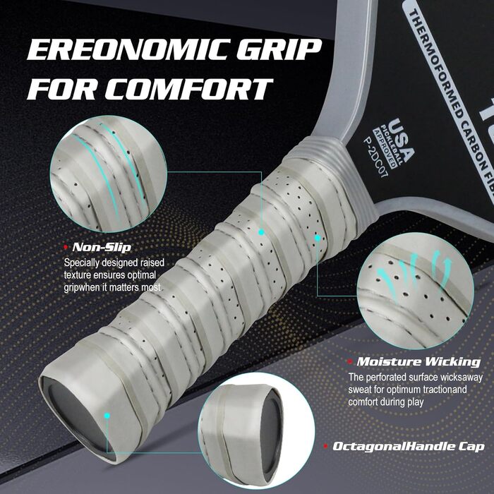 Ракетка для піклболу Amoswiz з карбону, 16 мм, T800, для обертання, сили та контролю, з чохлом та ластиком, подарунок для професіоналів та початківців