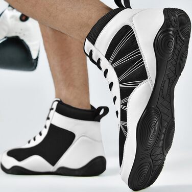 Боксерські черевики чоловічі хай-топ, професійні, для тренувань, антиковзкі, дихаючі, унісекс (43 EU, чорний/білий)