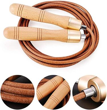 Стрибкове канат зі шкіри з дерев'яною ручкою, 2.4 м, аксесуар для фітнесу