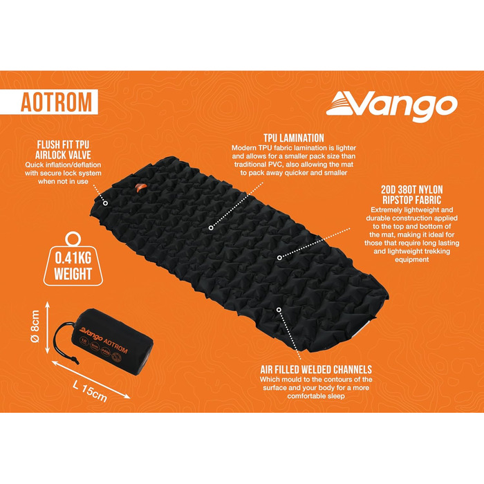 Надувний килимок для кемпінгу Vango Aotrom Anthracite Black