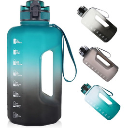 Спортивна пляшка для води GEMFUL 2.2L з ручкою та позначками часу - ідеальна для фітнесу та повсякденного використання (зелений/чорний)