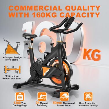 Велотренажер з Bluetooth: велотренажер з магнітним опором, фітнес-велосипед для дому з LCD-дисплеєм, вантажопідйомність 160 кг (Помаранчевий)