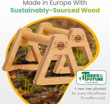Дерев'яні бруси WOODPOWER PowerBars XL для віджимань, гімнастики та йоги, нековзні паралети для вправ з вагою тіла, 2 шт.