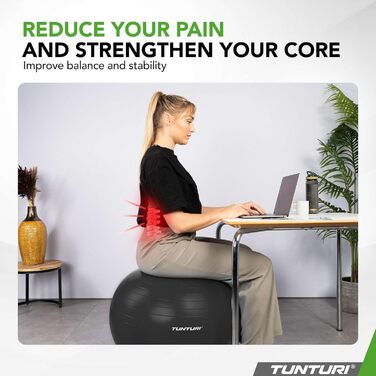 Фітнес-м'яч Tunturi Anti-Burst з насосом - фітбол 65 см для йоги, пілатесу та вагітності - червоно-чорний - 220 кг - з тренувальним додатком