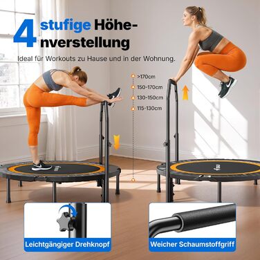 Міні-трамплін MERACH 122 см з ручкою - фітнес-трамплін, 150 кг, тихий, для дому