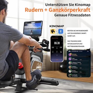 Гребний тренажер Pooboo з магнітною системою опору, 360 lbs, складаний, з тримачем для планшета та зручним сидінням, для дому H015-3