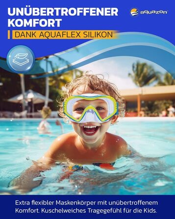 Маска для плавання Aquazon Starfish Junior Medium (7-12 років) синьо-жовта. Дитяча маска для снорклінгу та дайвінгу зі склам Tempered та силіконовим обтюратором.