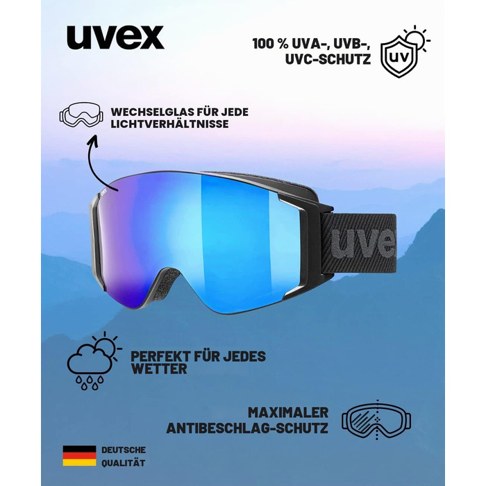 Гірськолижні окуляри uvex G.gl 3000 Unisex, матовий чорний / blue-lasergold lite, універсальний розмір