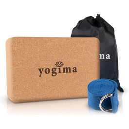 Корковий блок для йоги YOGIMA з йога-ременем 183 см – нековзний блок з натурального корку для йоги, пілатесу та фітнесу, аксесуари для жінок і чоловіків