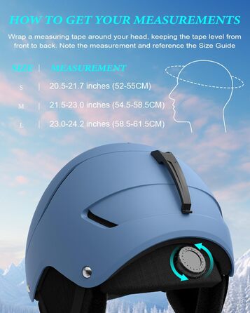 Шолом для сноуборду та лиж чоловічий/підлітковий, регульований розмір, флусові навушники, вентиляційна система, сумісний з маскою (Sky Blue, M)