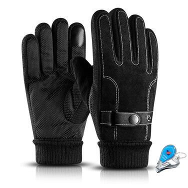 Чоловічі зимові рукавички KXF з шкіри, теплі, з флісовою підкладкою, вітронепроникні, для їзди на велосипеді, водіння, бігу, кемпінгу, походів, чорні, регульовані