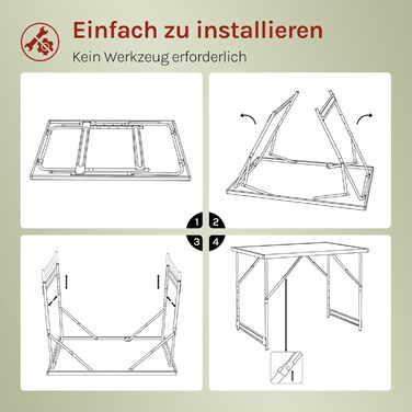 Стіл туристичний складний WOLTU® для кемпінгу, саду, балкону, роботи, регульована висота, алюміній, сталь, МДФ (чорний)