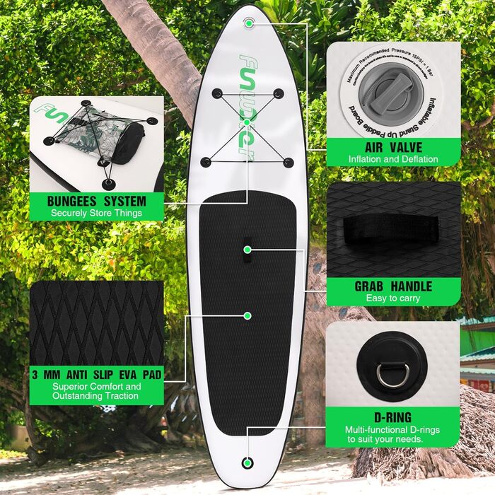 Надувний SUP-борд FunWater 320CM – комплект: весло, рюкзак, 3 ласти, насос, лінія. Підходить для початківців та досвідчених. 10' 6