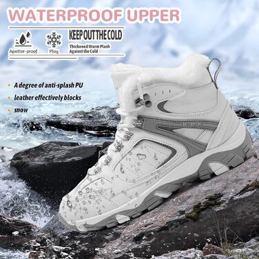 Зимові черевики ASHION для жінок: утеплені, водонепроникні, для ходьби та відпочинку на природі, розміри 36-42 (40 EU, сірий/білий)