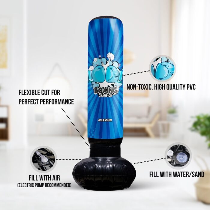 Надувний боксер для хлопчиків 4-8-12 років, стоячий бокс, карате-таеквондо, іграшка для активних ігор, подарунок на день народження, синій, міцний бокс-сет