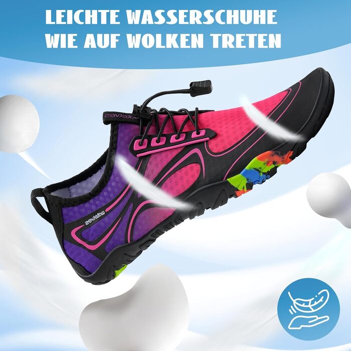 Водні шльопанці/тапочки для плавання та водних видів спорту WateLves, чоловічі та жіночі, швидковисихаючі, для дайвінгу, серфінгу, йоги, туризму, повсякденного носіння, 36-48 EU, рожевий, фіолетовий, 40 EU