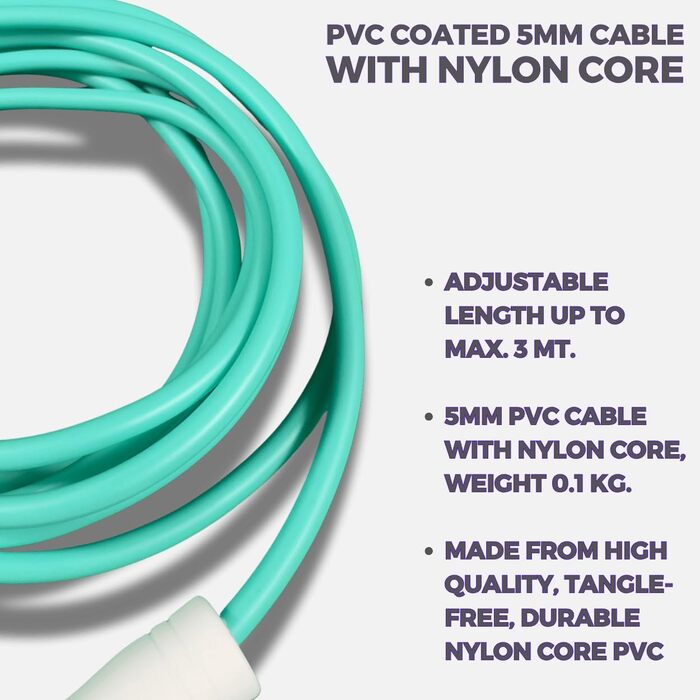 Стрибкове канат Elevate Speed Rope MAX: професійний, міцний PVC з нейлоновою серцевиною, 5 мм, до 3 метрів, турквоаз