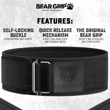 BEAR GRIP – самозамикаючий пояс для важкої атлетики, преміум-пояс для кросфіту, пауерліфтингу та бодібілдингу для чоловіків і жінок