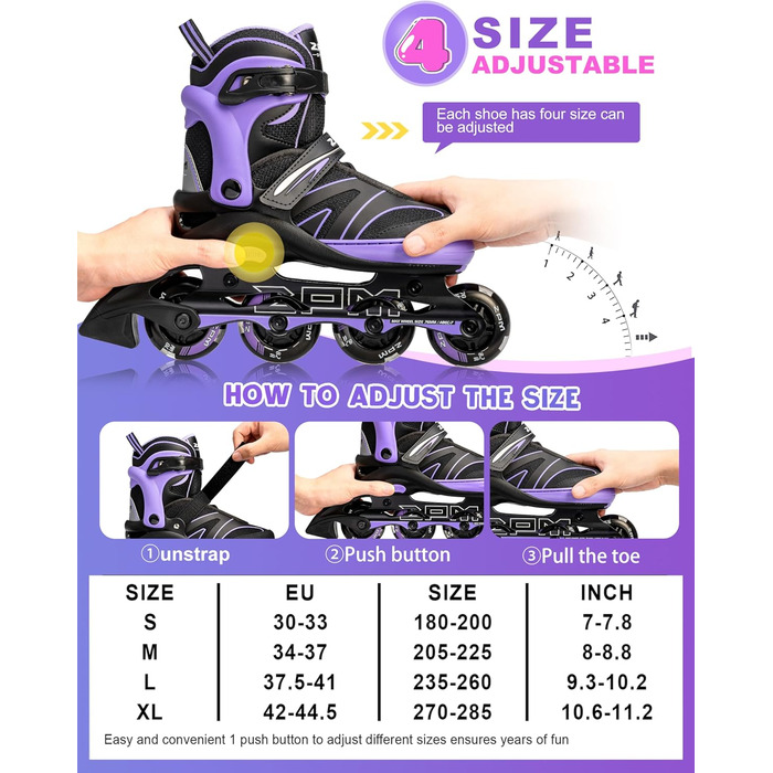 Дитячі ролики 2PM SPORTS з регульованим розміром для дівчаток та хлопчиків, зелені (фіолетові), розмір EU 37.5-41