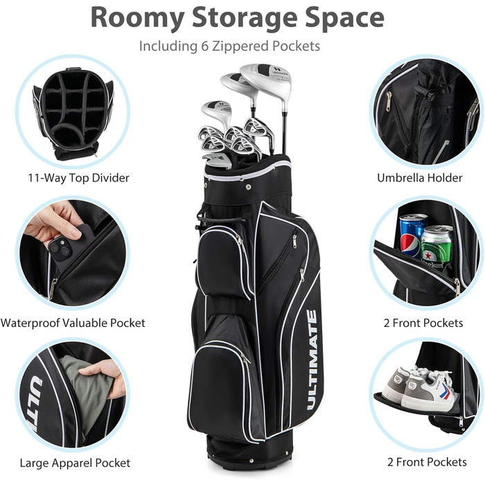 LIFEZEAL Комплект жіночого гольф-сету: ключки, сумка, драйвер, фейрвей, гібрид, айрон, паттер (чорний)