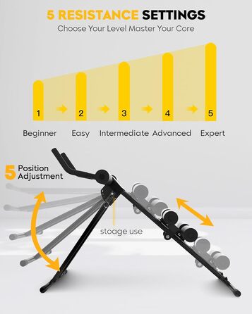 Тренування пресу вдома: Bauchmuskeltrainer - компактний складний тренажер для пресу, фітнес-обладнання для чоловіків та жінок (чорний)