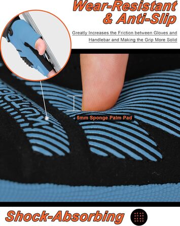 Велосипедні рукавички KUTOOK MTB для катання літом з амортизуючою вставкою та захистом пальців. Дихаючі рукавички для чоловіків та жінок, сіро-помаранчевий колір (XL, синій)