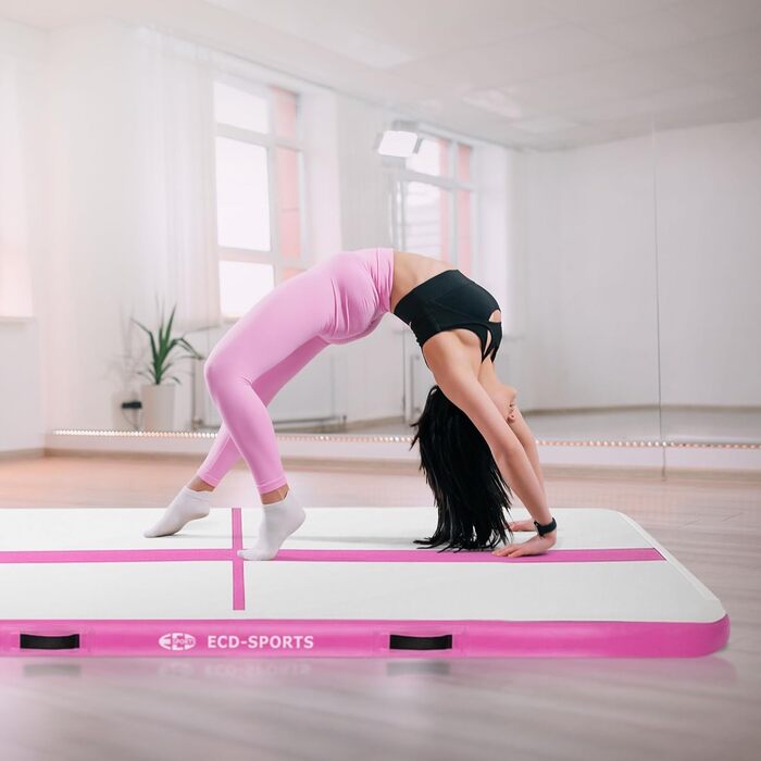 Килимок гімнастичний надувний ECD Germany Airtrack 3м/4м/5м, Рожевий/М'ятно-зелений, з електронасосом та сумкою для тренувань, фітнесу, йоги