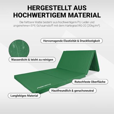 Гімнастичний мат MSPORTS Turnmatte Premium складаний м'який килимок для спорту та дітей, зелений (190 x 80 x 5 см)