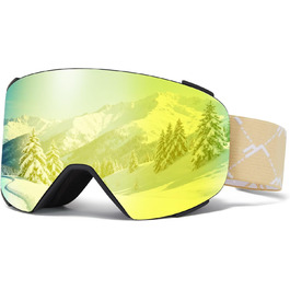 Гірськолижні окуляри VCOROS YH693C з магнітною OTG, захистом від сонця, проти запотівання, повним покриттям REVO, регульованим ремінцем, для сноуборду та катання на лижах. Срільно-білий (VLT13%) / Золотий REVO-чорний (VLT7%)