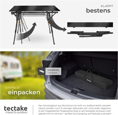 Стіл для кемпінгу Tectake®: розкладний, алюмінієвий, 90x52 см, чорний