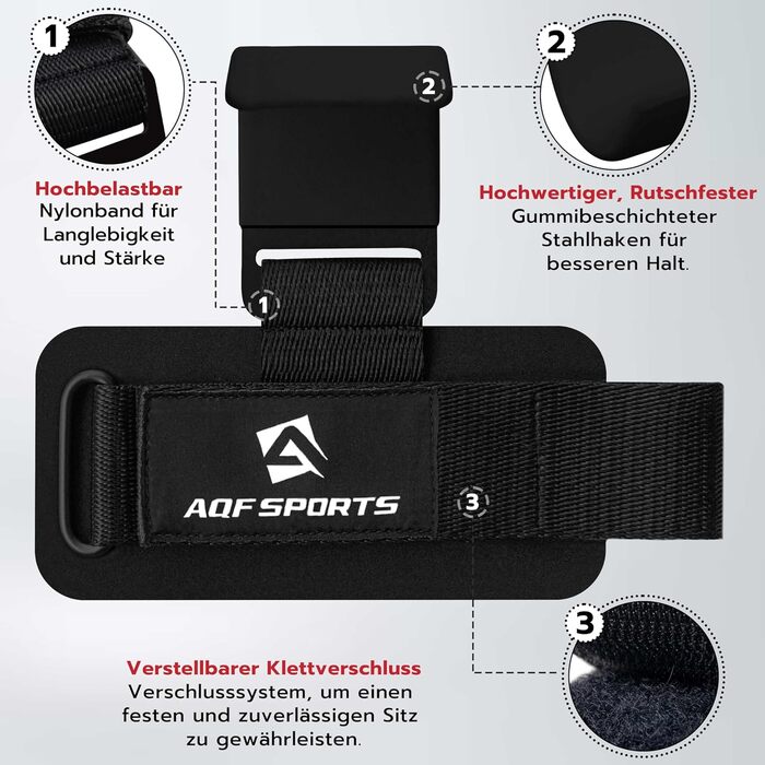 Набори гаків для важкої атлетики AQF – нековзні ручки з гумовим покриттям, 8 мм неопренова підкладка, для чоловіків та жінок (пара), ідеальні для підйому ваги та пауерліфтингу (чорний)