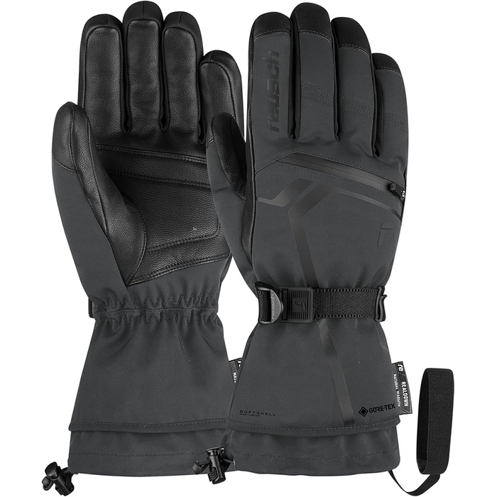 Лижні рукавички Reusch Down Spirit Gore-Tex, пухові, водонепроникні, дихаючі, дуже теплі, сірі/чорні, розмір 7