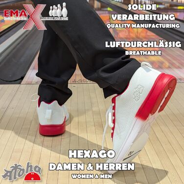 Взуття для боулінгу Aloha HexaGo – для жінок, чоловіків та підлітків – для правші та лівші (45 EU, білий/червоний)