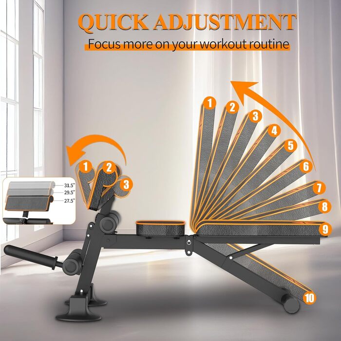 Регульована багатофункціональна лава для гантелей Z ZHICHI, складана тренажерна лава для вправ на весь тіло, посилена конструкція до 299 кг, для дому та спортзалу
