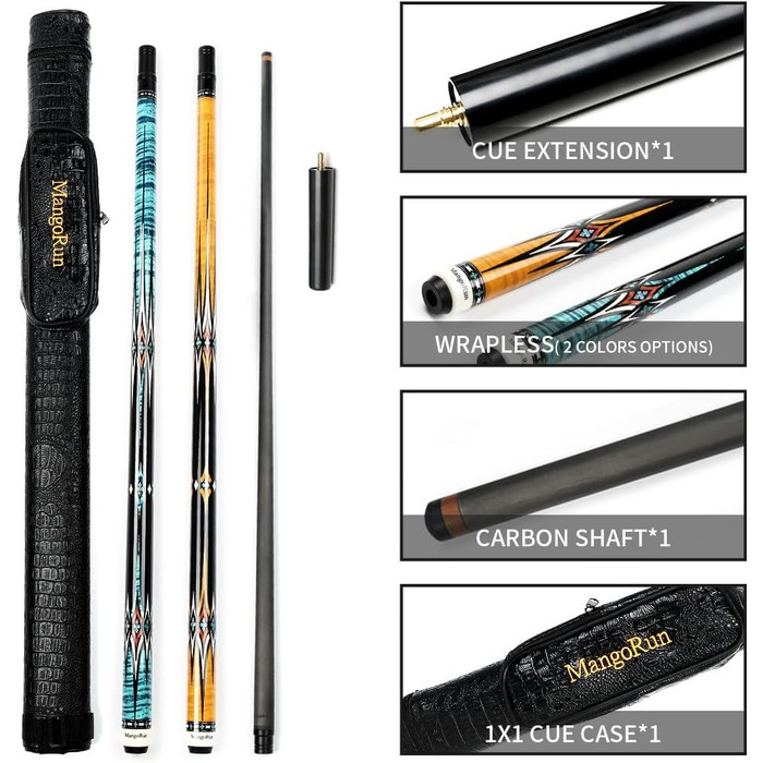 MangoRun Більярдний кий з карбону 12.5 мм, з чохлом, подовження, Orange