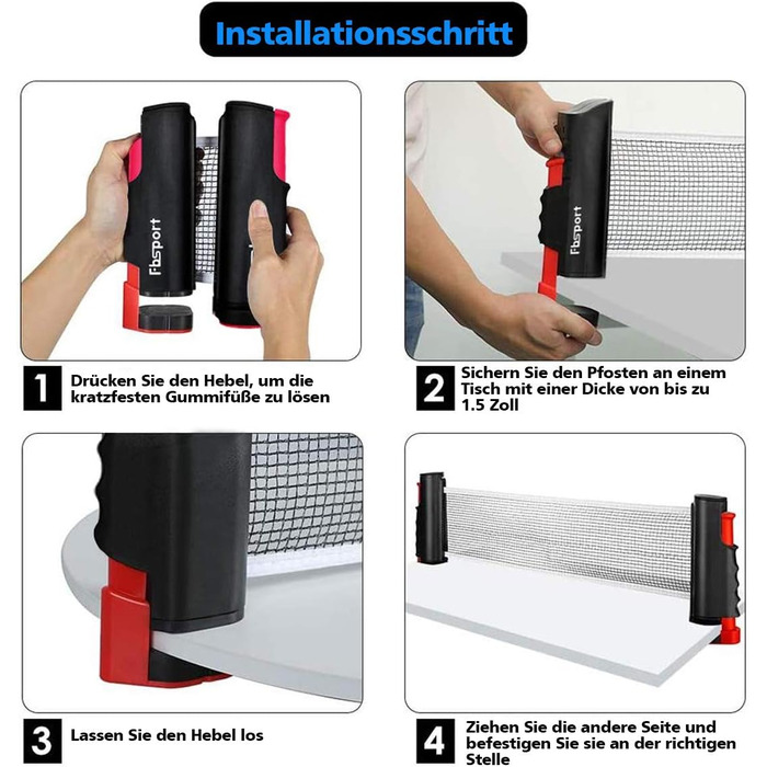 FBSPORT Набір для настільного тенісу Професійний: 2 ракетки, сітка, 6 м'ячів, сумка. Підходить для дорослих та сімей, для гри в приміщенні та на вулиці, чорний