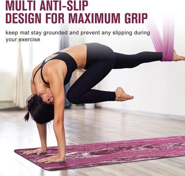 Килимок для йоги Marjar з неслизьким покриттям, фітнес-килимок для занять спортом, 183 x 61 x 0.6-1 см, фіолетовий