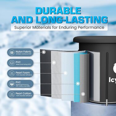 Електрична ванна для криотерапії XL 105GL для дорослих з насосом, термометром та акумуляторами льоду, з надувним кришкою та зливом, для дому