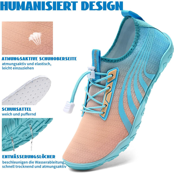 Аквашузи для плавання та серфінгу WateLves: чоловічі та жіночі, швидковисихаючі, унісекс, білі, фіолетові, оранжеві, блакитні, розмір 37 EU