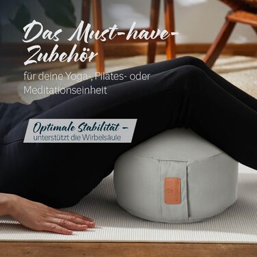 Йога болстер rundes 30x15 см з бавовняним чохлом | Наповнений органічною лузгою пшениці або органічною лузгою гречки | Йога подушка для Інь-йоги та медитації, сірий колір
