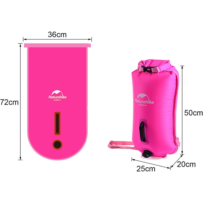 Надувна рятувальна жилетка Naturehike 18L з водонепроникним мішком для сухого зберігання, для плавання, триатлону, снорклінгу та рафтингу, ультралегка, флуоресцентний маджента