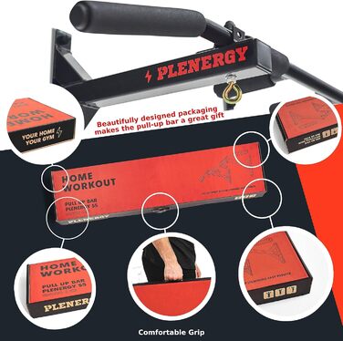 Турнік для стелі та стіни Plenergy S5 Black, 6 нековзких ручок, комплект для монтажу, міцний і безпечний